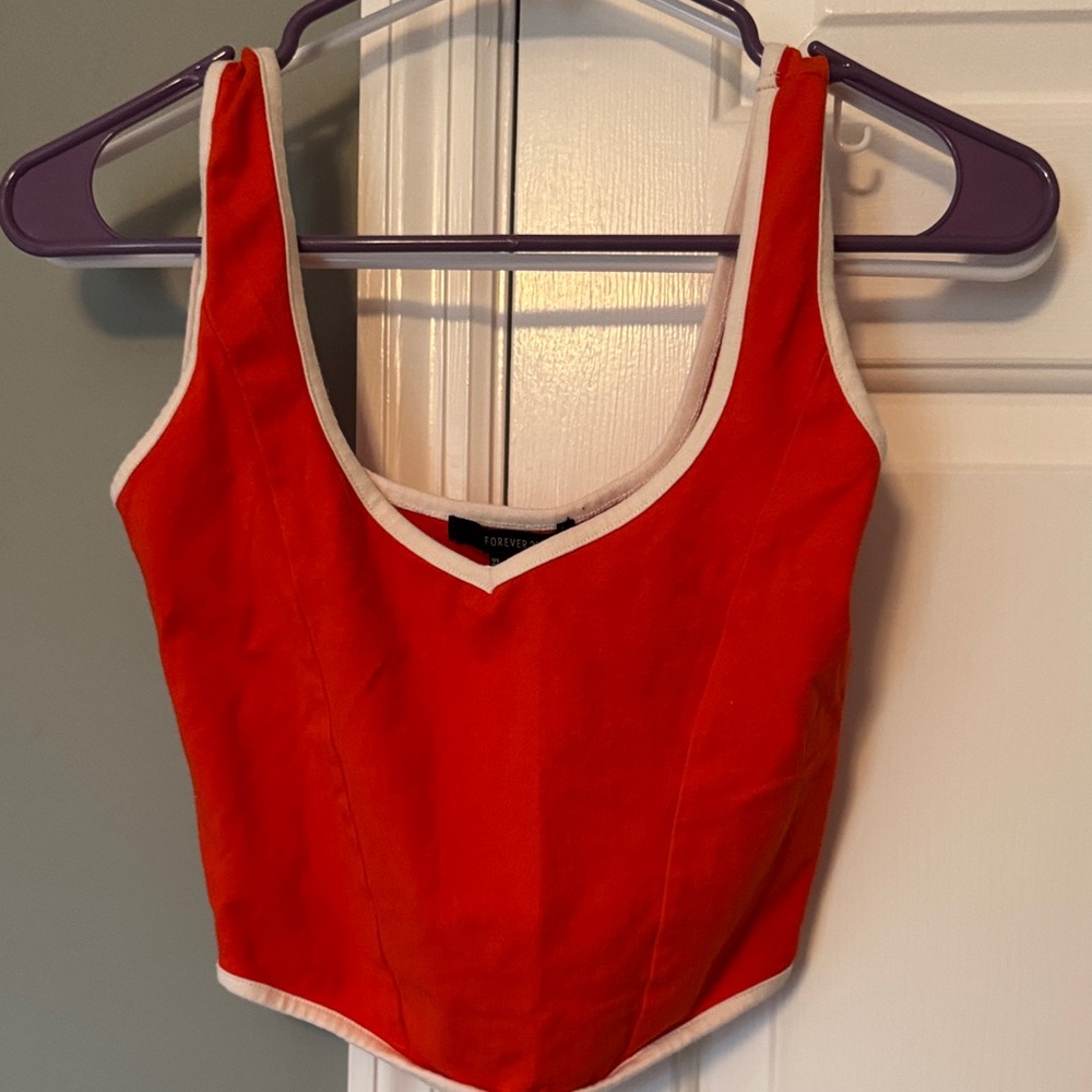 Forever 21 Red Crop Top with White Trim
